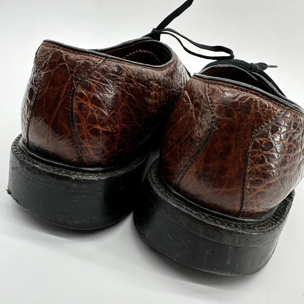 Vintage Dover Crocodile Derby Dress Shoes Mens EU 38.5 US 6 Brown Exotic Leather